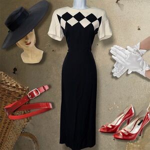 American Vintage Scarlett Black & White Harlequin Checkered Short Sleeve Dress